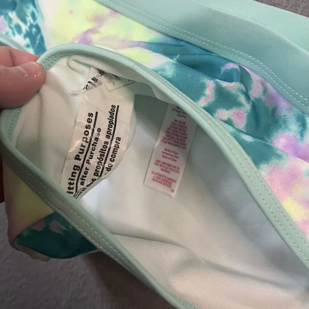 Justice Girls Tie Dye Green Purple Rashguard 2PC Swimsuit Youth Size L 12/14
